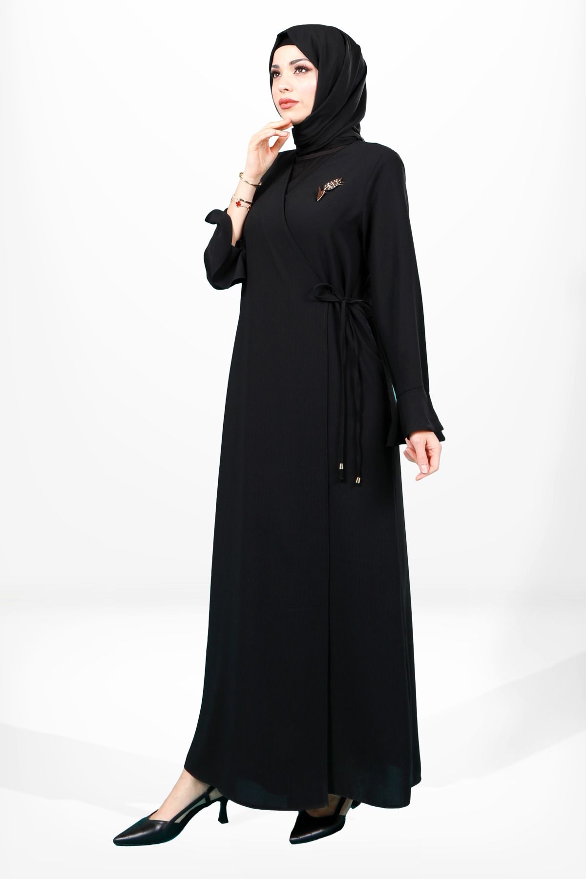 مانتو و عبای پوشیده زنانه رنگ مشکی بازوی مگس وصل شده ABAYA 3979 Beyza