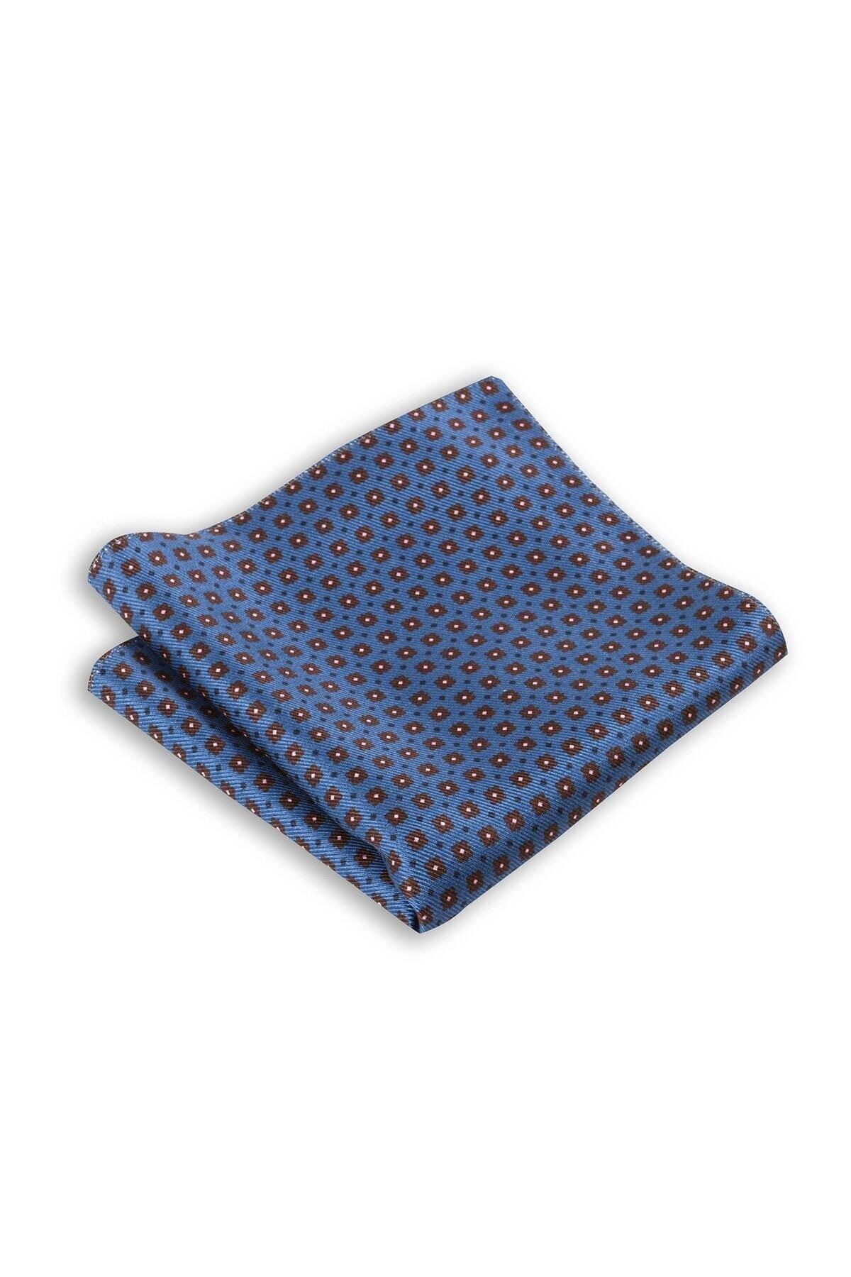  پوشت جیبی ابریشمی طرح‌دار آبی، ابعاد ۳۳x۳۳ سانتی‌متر