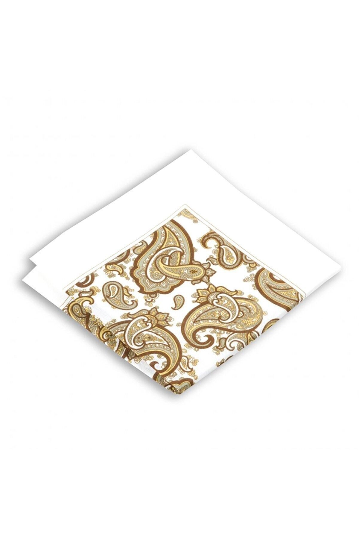  پوشت جیبی کتانی طرح بته جقه قهوه‌ای، ۳۳x۳۳ سانتی‌متر