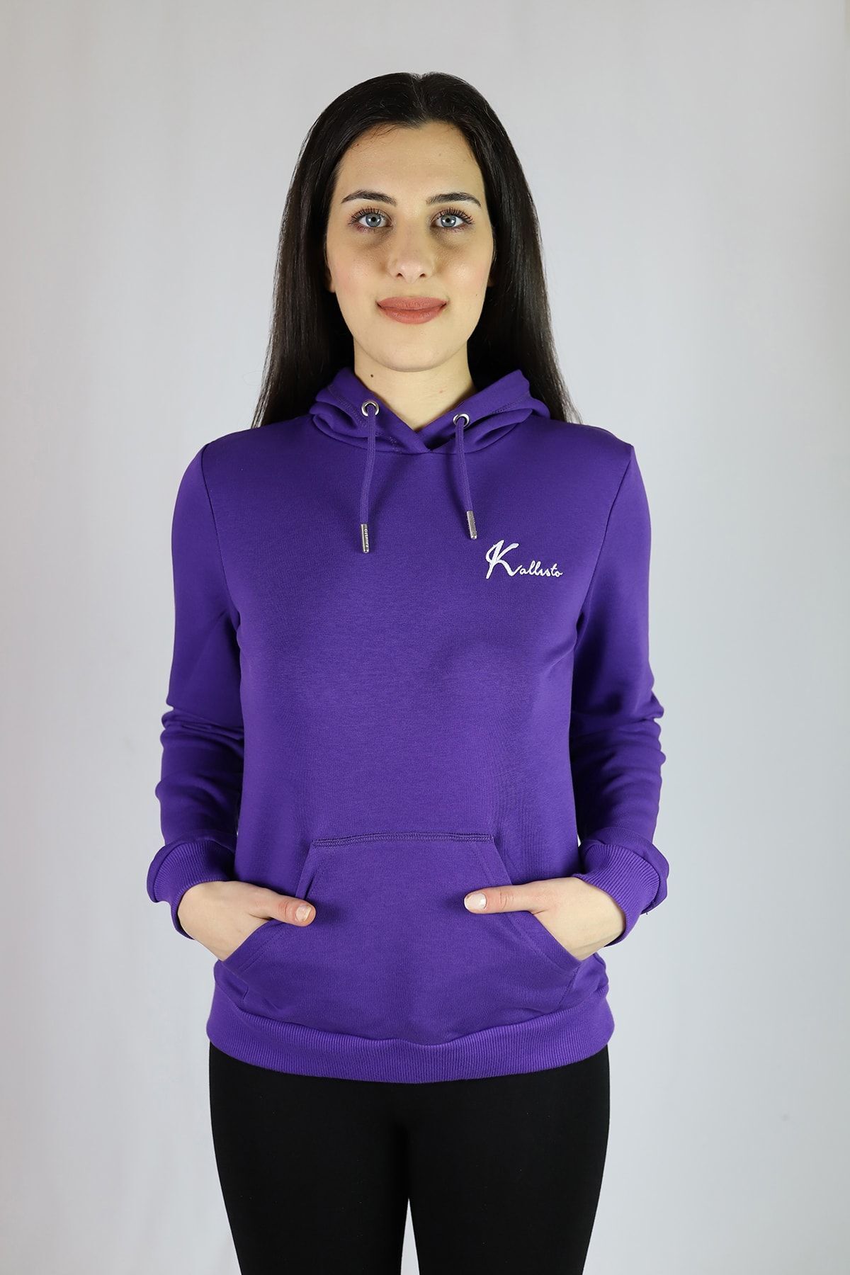 Purple Embroidery Detailed Hooded Sweatshirt