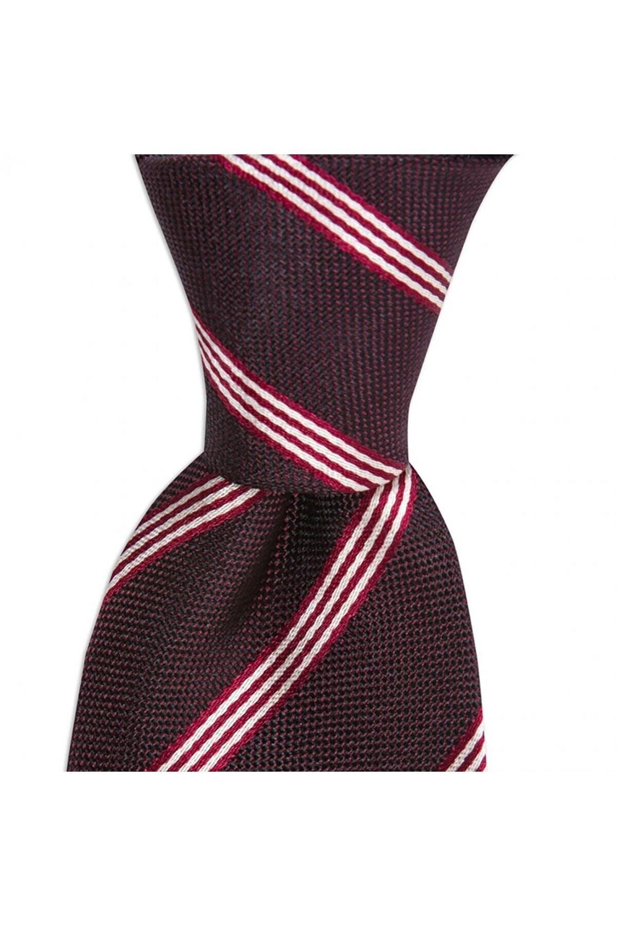  کراوات ابریشمی راه راه زرشکی با عرض ۸ سانتی متر