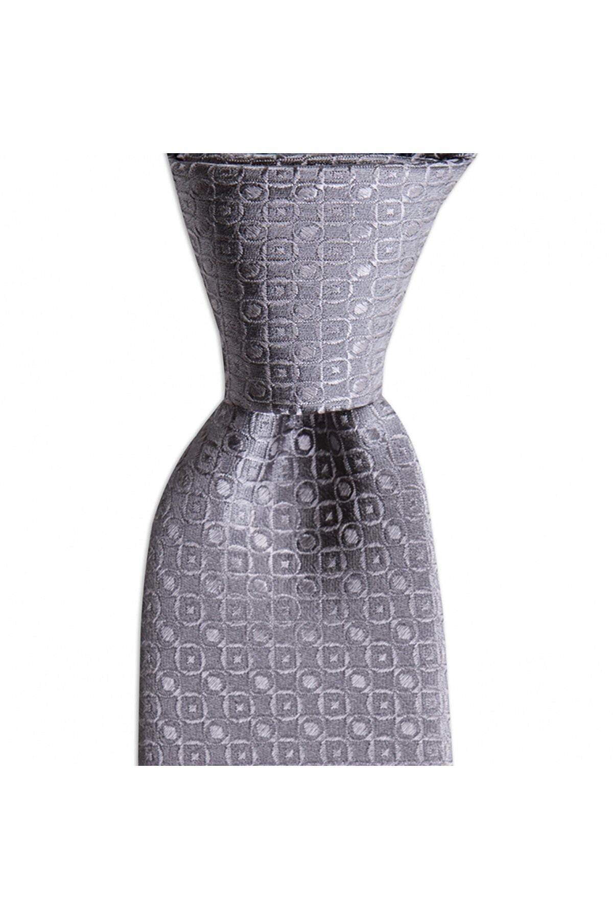  کراوات ابریشمی طرح‌دار خاکستری عرض ۷.۵ سانتی‌متر