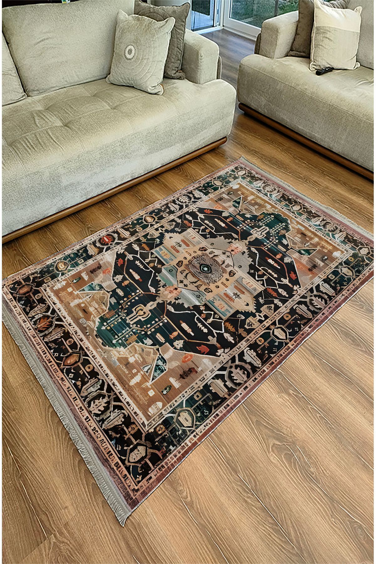 Etnik Desenli Yıkanabilir Kaymaz Tabanlı Salon Halısı, Koridor ve Mutfak Halısı Kilim mars 87