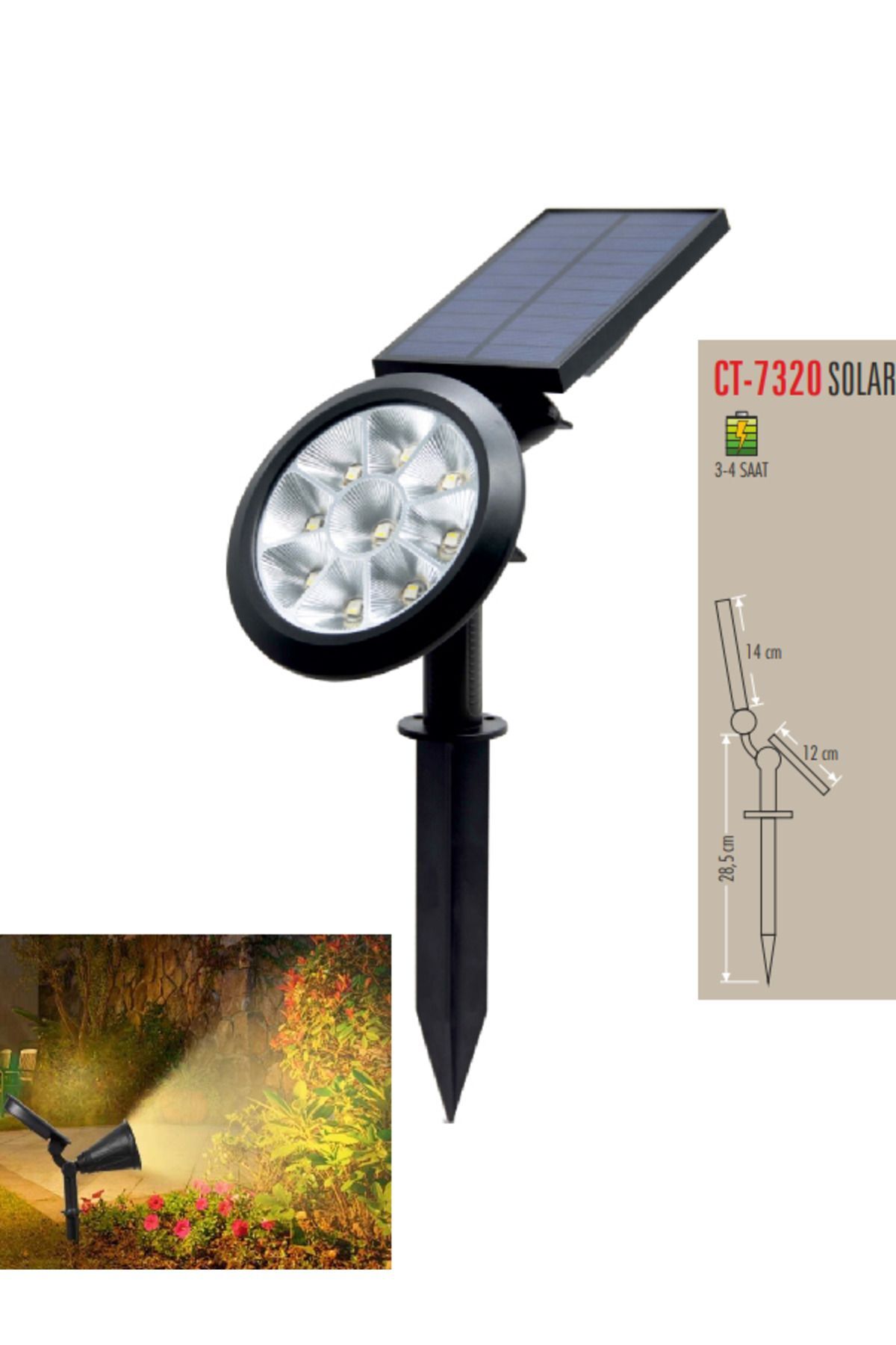 Cata SOLAR LED BAHÇE KAZIĞI ARMATÜRÜ CT-7320 GÜNIŞIĞI 3000K 18W