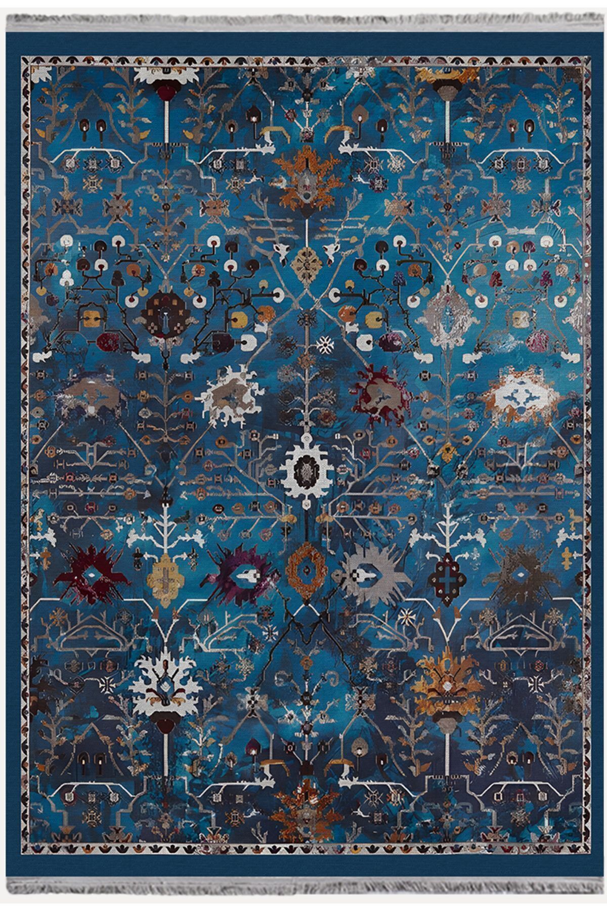 Etnik Desenli Yıkanabilir Kaymaz Tabanlı Salon Halısı, Koridor ve Mutfak Halısı Kilim mars 52