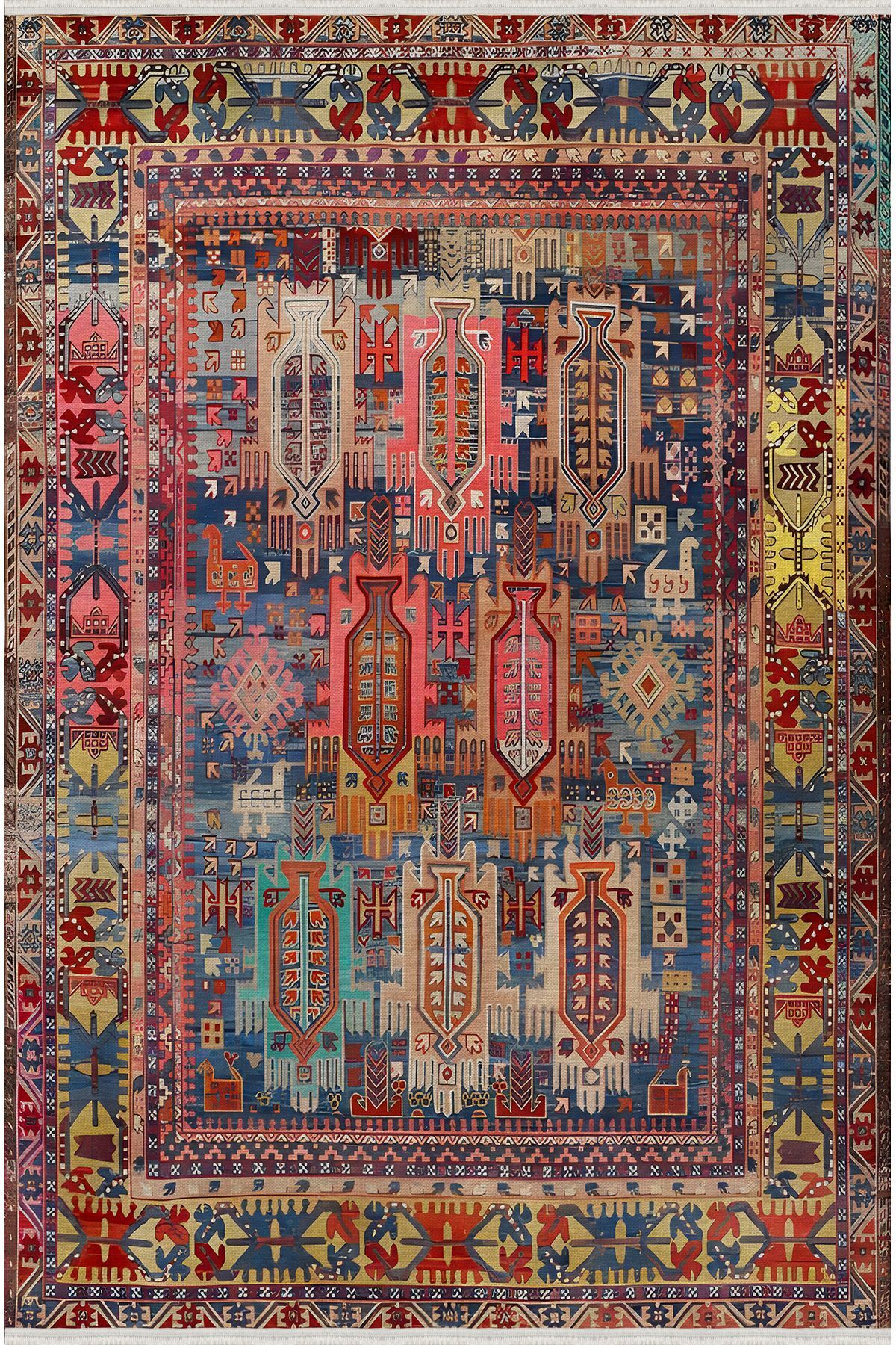 mars halı füşya Tonlarında dekoratif Kilim Salon Halısı Saçaklı Yıkanabilen Halı