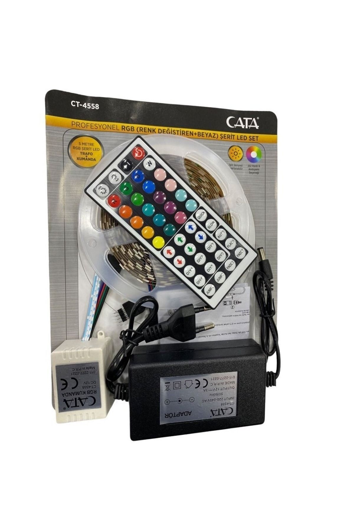 Cata Ct-4558 Rgb Şerit Led Seti ( 5 Mt Rgb Led 352 Renk - Trafo - Rgb Kumanda )