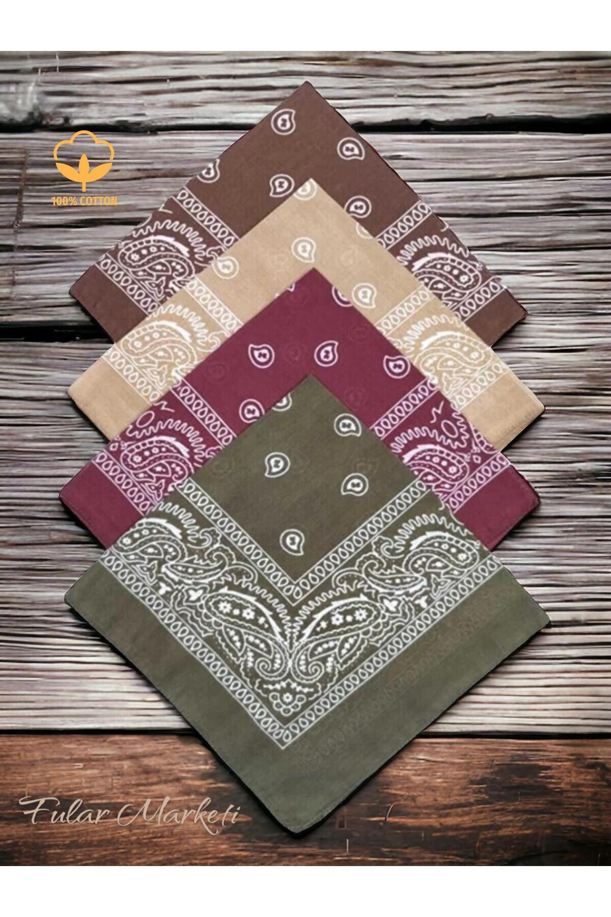 Fular Marketi %100 Pamuk 4 Adet Etnik Desenli En Populer Soft Takimı Bandana 4k