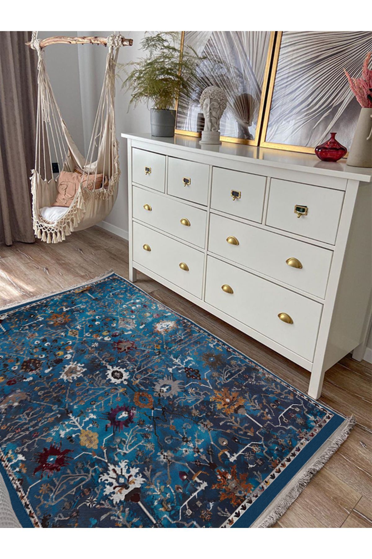 Etnik Desenli Yıkanabilir Kaymaz Tabanlı Salon Halısı, Koridor ve Mutfak Halısı Kilim mars 52