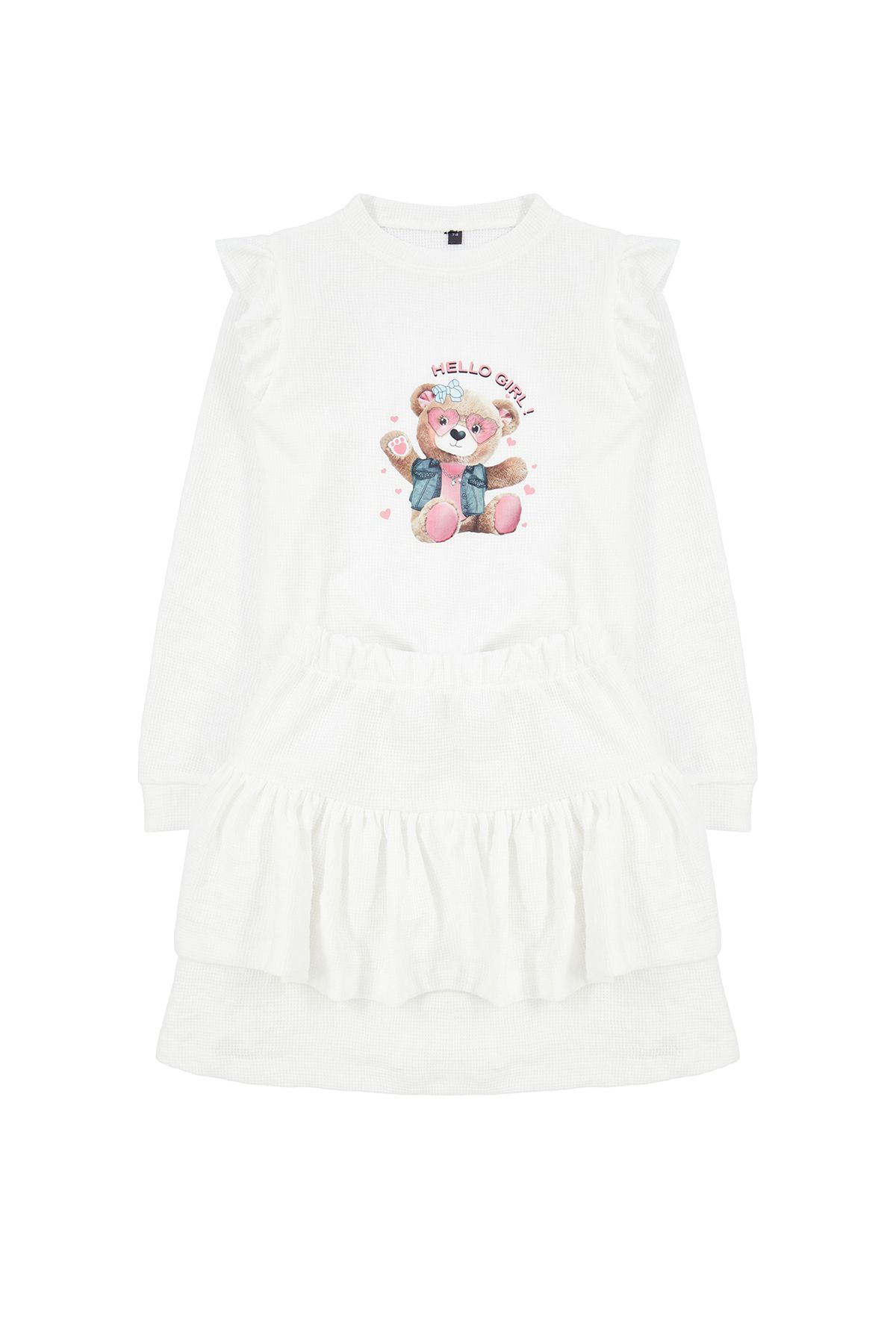 TRENDYOLKIDS-Girl's Ecru Knitted Set - Printed Bottom-Top Set TKDAW25AU00021 6