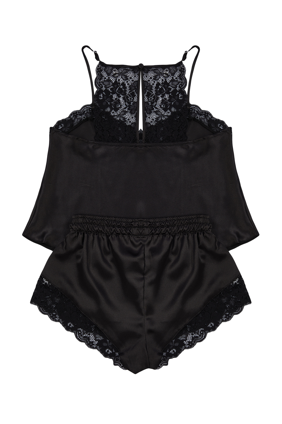 Trendyolmilla  Siyah Dantelli İp Askılı Saten Şortlu Dokuma Pijama Takımı THMSS22PT0269 - Görsel 8