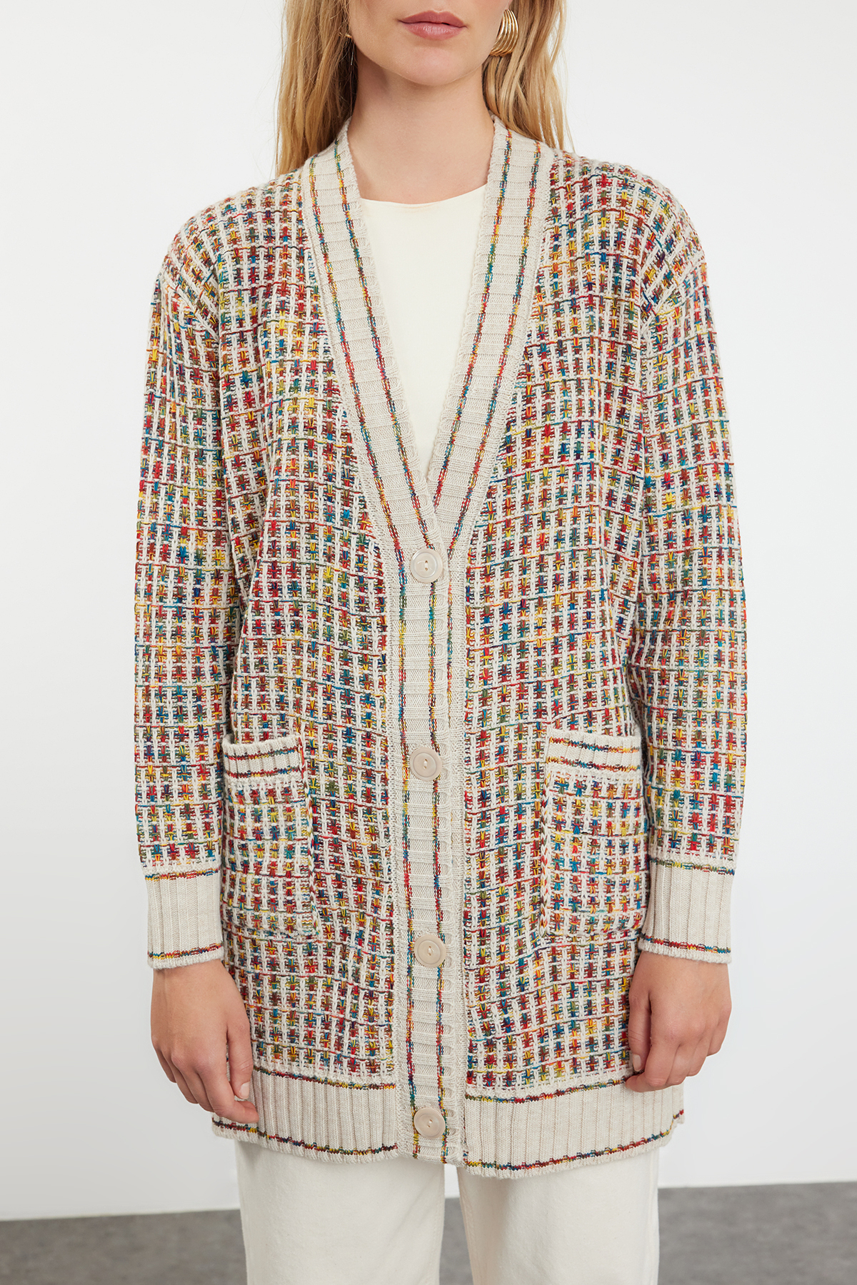 Trendyolmilla  Taş V Yaka Triko Hırka TCTAW22TH0144 - Görsel 3