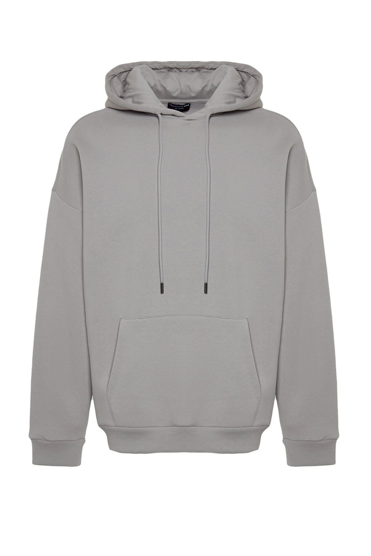 Trendyol Collection-Premium Gray Oversize Hooded Sweatshirt - Fleece/Warm Tmnaw24Sw00186 10