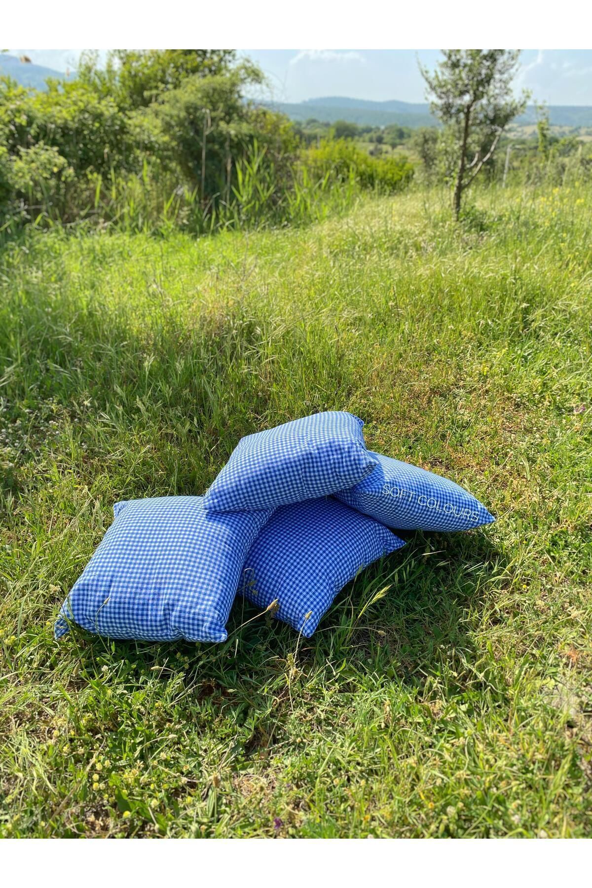 Soft Colours-Retro Blue Authentic Picnic Cloth and 4 Cushion Set - Balcony Set 3