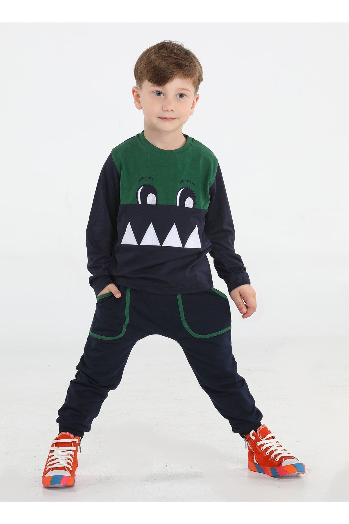 Casabony Set Pantaloni Și Tricou Largi Crocodil - Cu Buzunare, Bn-050-bnki̇ds Masculin - 4 ani