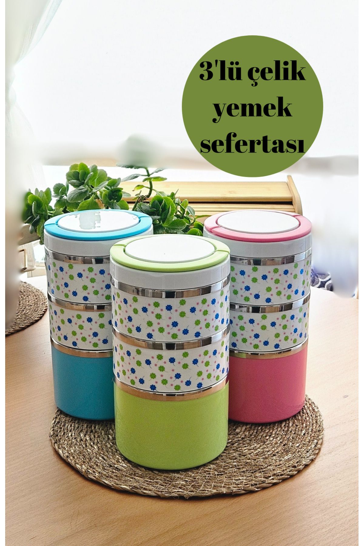 BRE HOME 3 Bölmeli Sızdırmaz Içi Çelik Yemek Termosu Sefer Tası Saklama Kabı 1600 Litre, Termal Çanta