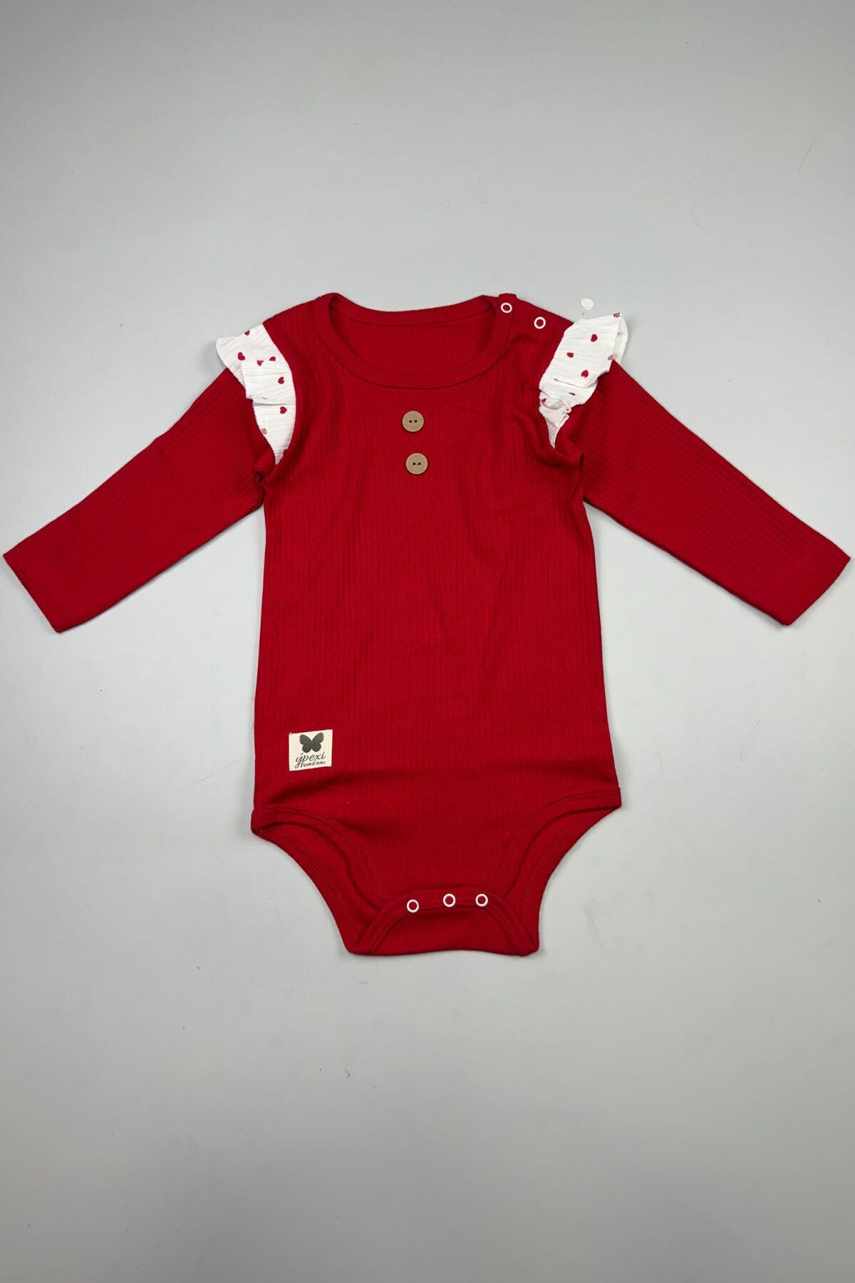 Peki-15068 Model Baby and Kids Butterfly Patterned Ruffle Body - With Snaps from the Bottom, Heart and Heart 3