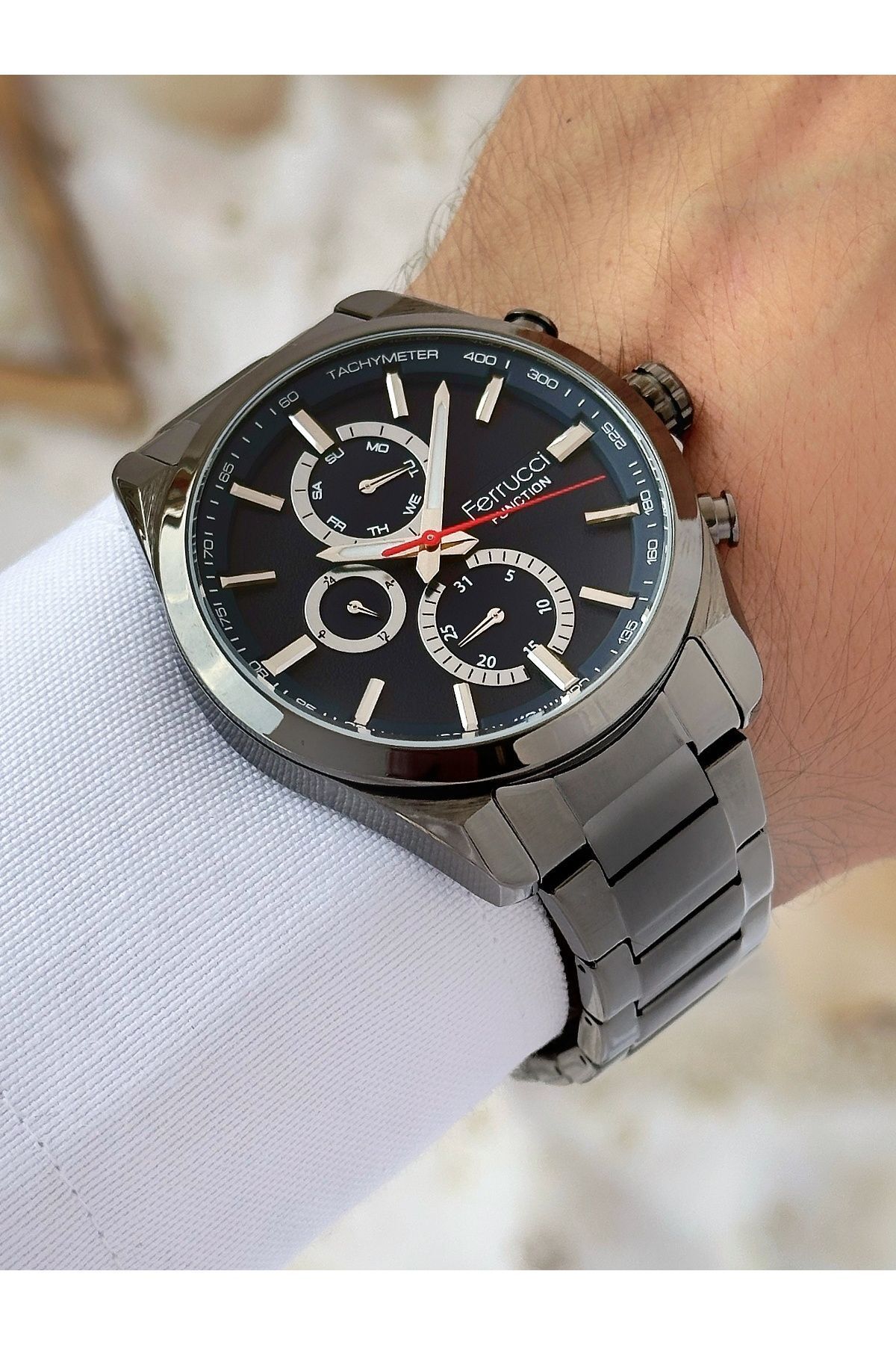 Ferrucci Function Steel Cord Smoke Color Men s Wristwatch 3 Atm Waterproof Trendyol
