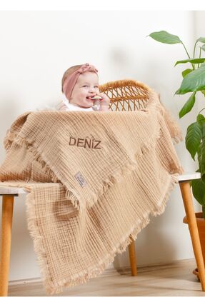 Tosbiş [ Istediğiniz Ismi Yazıyoruz ] Sütlü Kahve 4 Katlı Müslin Bebek Ve Çoc...