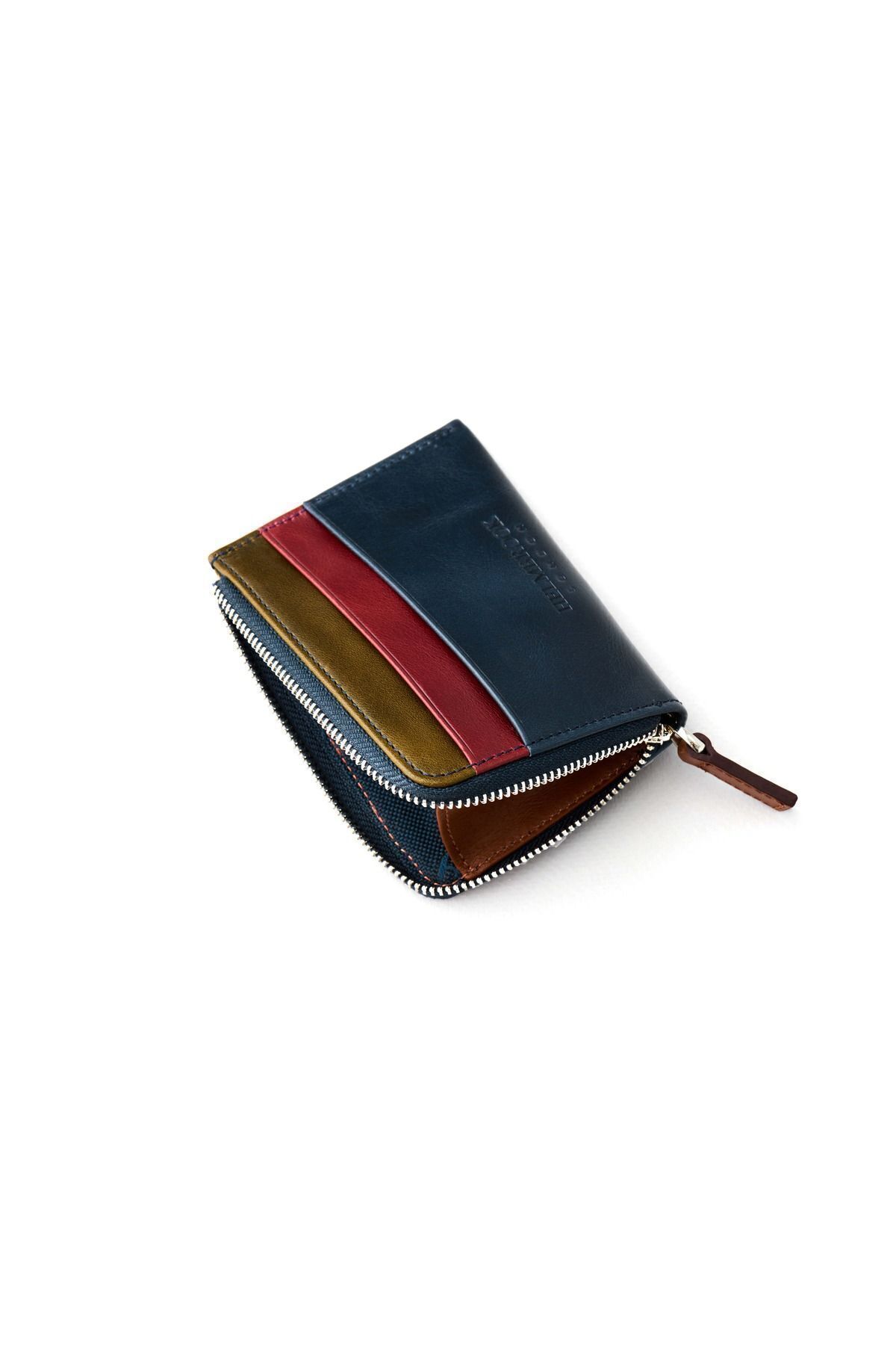 کیف پول مردانه SEWARD GENUINE چرمی NAVY BLUE MULTI COLOR DESIGN POCKET ZIPPER CLATED RFID محافظت شده HELMBROOK