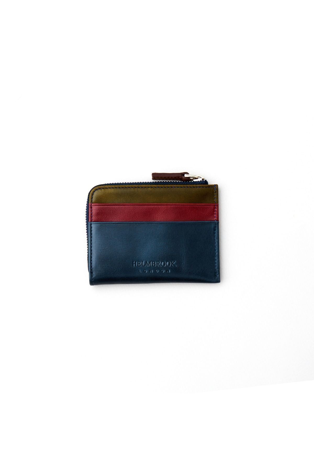 کیف پول مردانه SEWARD GENUINE چرمی NAVY BLUE MULTI COLOR DESIGN POCKET ZIPPER CLATED RFID محافظت شده HELMBROOK