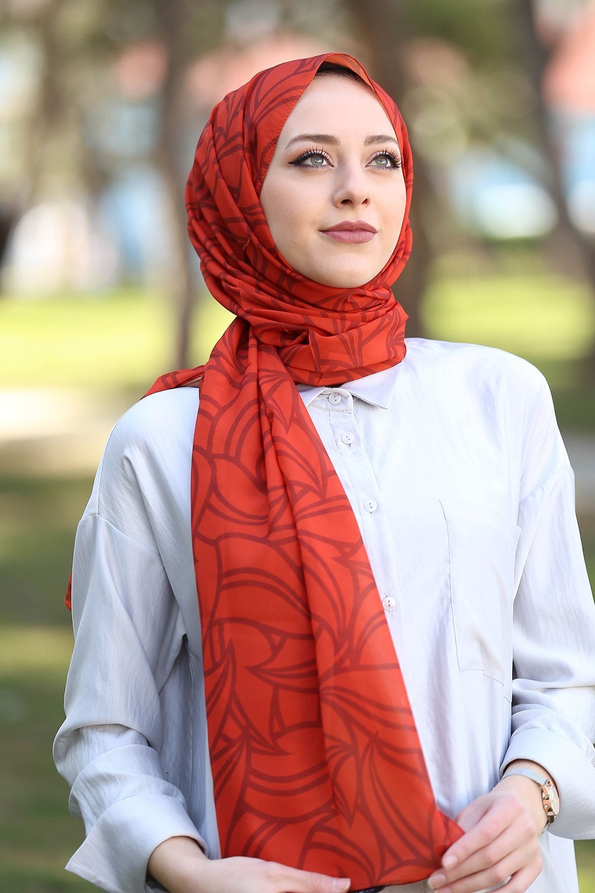 Stella-Leaf Patterned Chiffon Shawl Model 72*180cm Tile 4