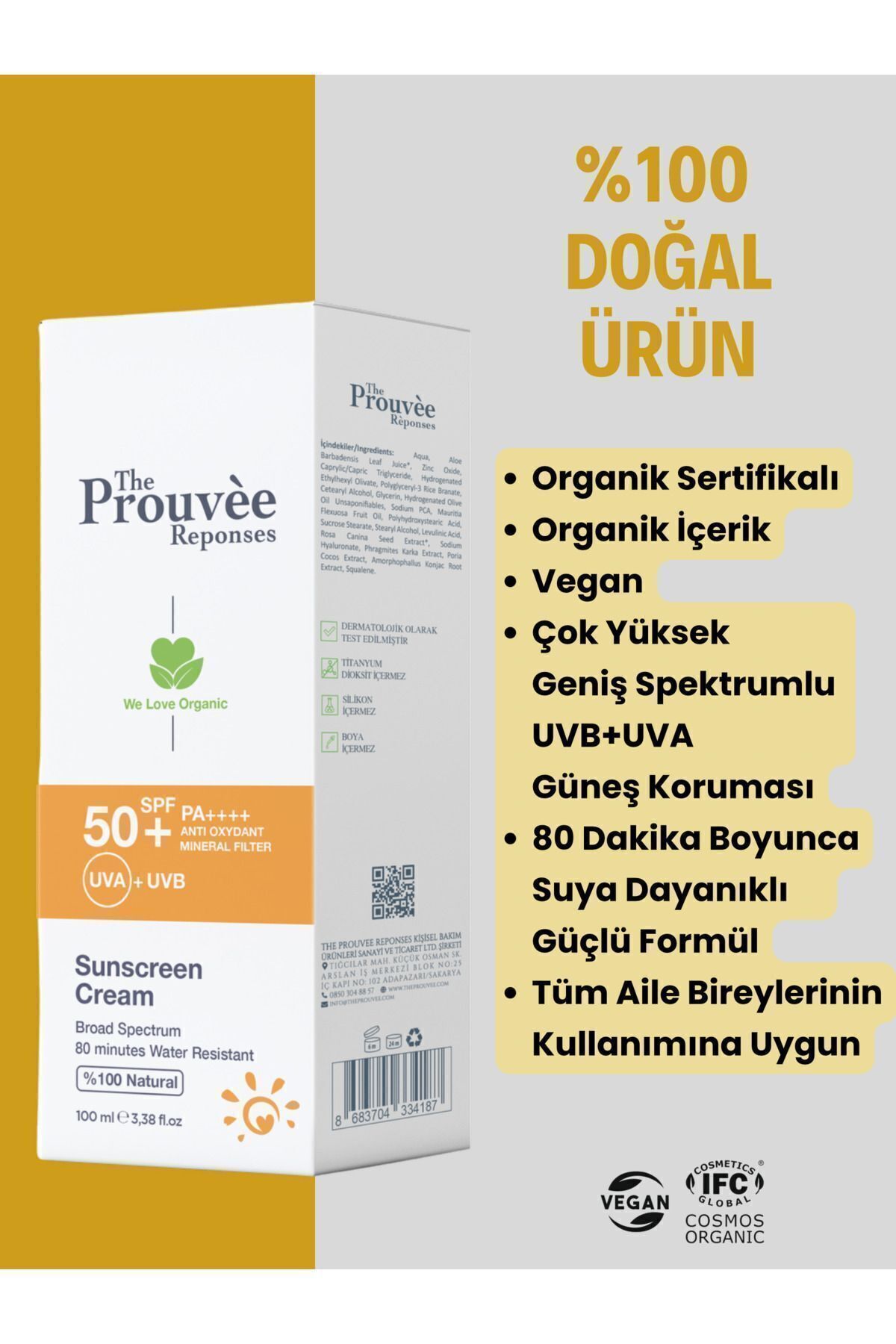 The Prouvee Reponses %100 Doğal 50+SPF Yüz Vücut Organik Güneş Koruyucu Krem 100 ml fotoğrafı 5 (önizleme)