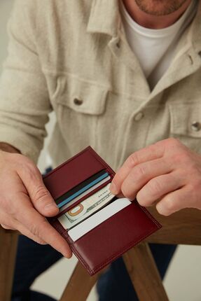 HELMBROOK Townsend Erkek Bordo Deri Özel Tasarım Çok Bölmeli Rfid Korumalı Ka...