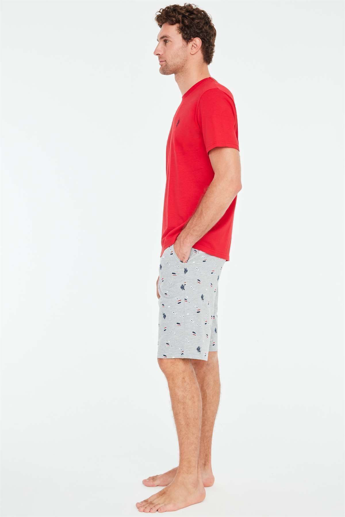 ست پیژامه قرمز مردانه شورت تیشرت اورجینال U.S. Polo Assn.