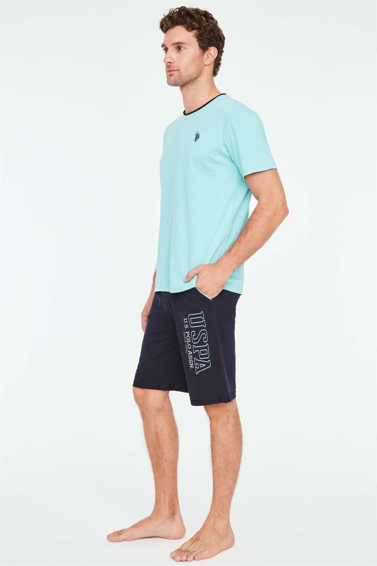 ست پیژامه آبی مردانه شورت تیشرت اورجینال U.S. Polo Assn.