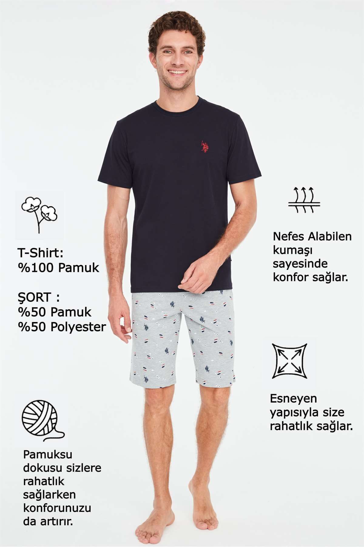 ست پیژامه آبی مردانه تیشرت سرمه ای U.S. Polo Assn.