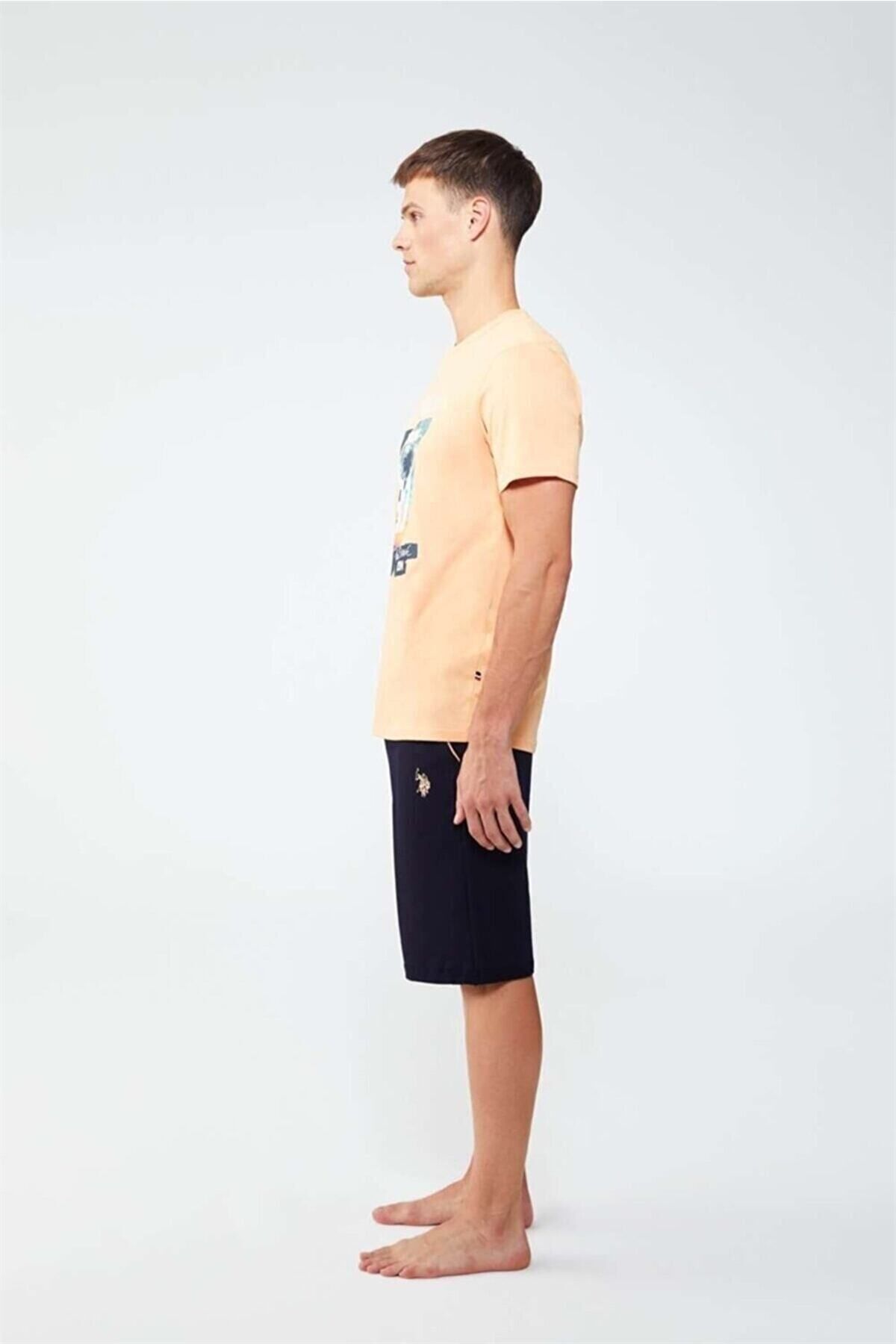 ست پیژامه صورتی مردانه شورت تیشرت سالمون اورجینال U.S. Polo Assn.
