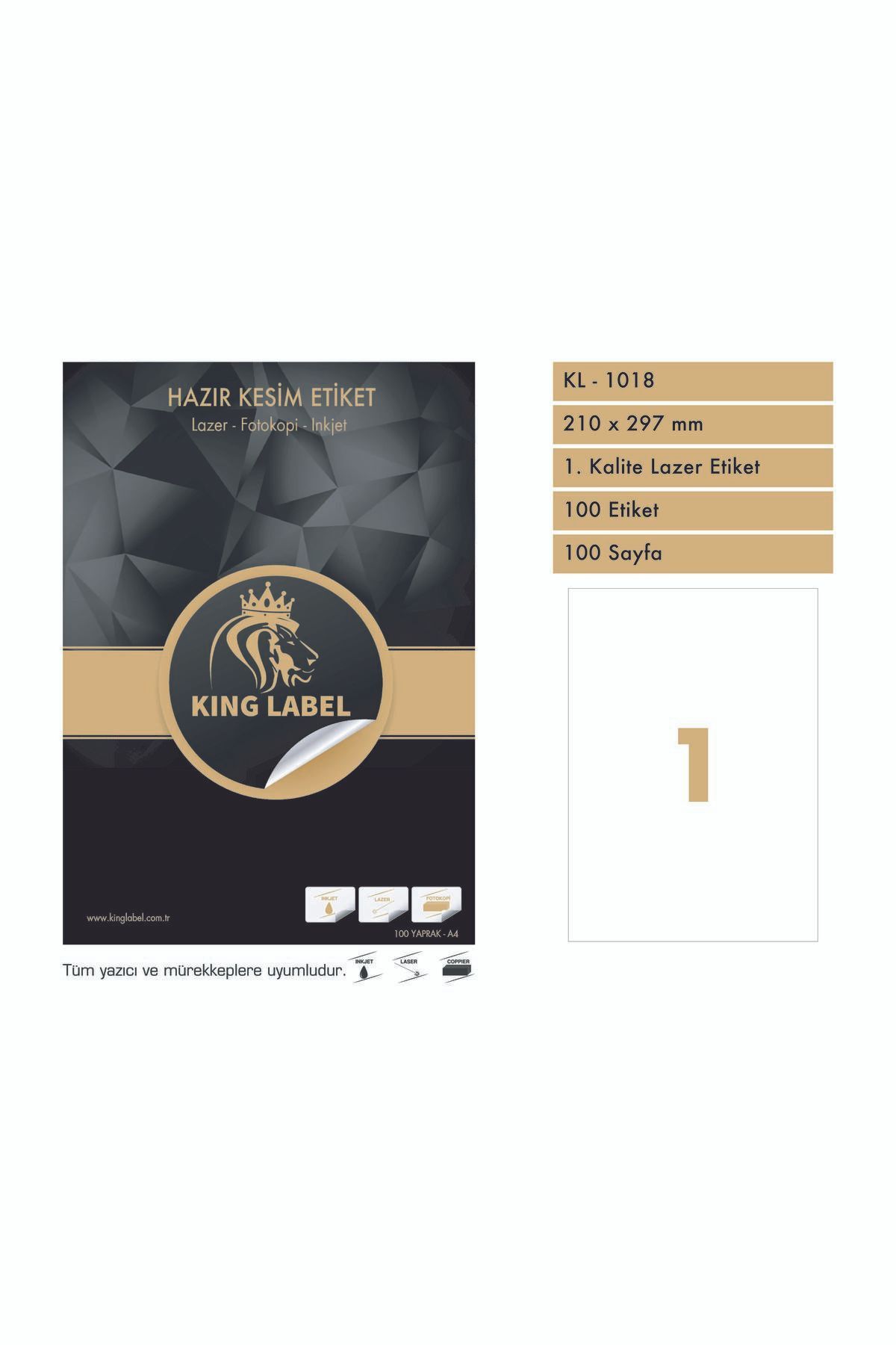 KİNG LABEL Kl - 1013 210x297 Mm Lazer Etiket 100 Sayfa