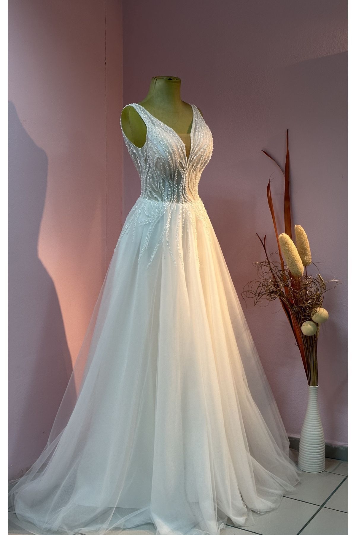 robe de mariée helen à ligne droite avec broderie de perles et dos lacé