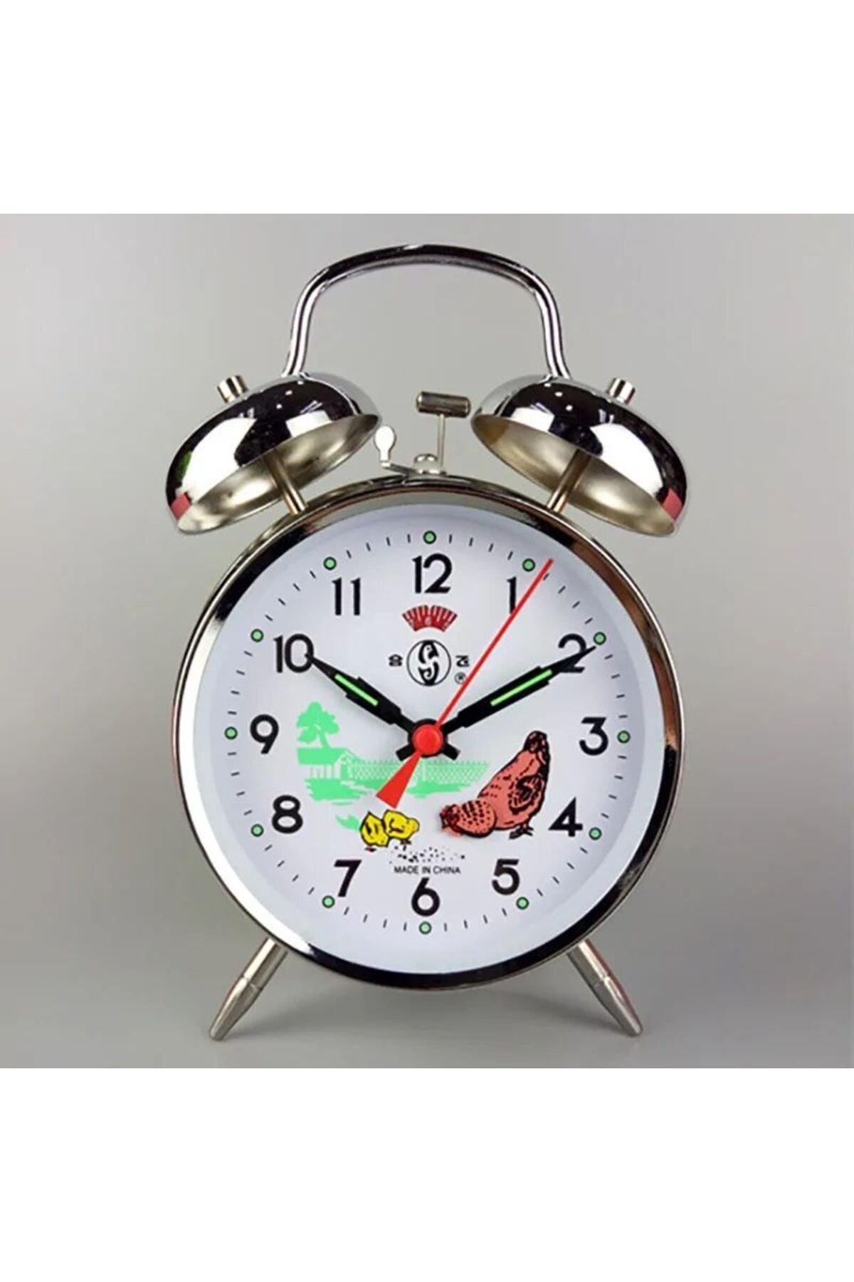 Sarego-Nostalgic Table Clock All Metal Design Wind-Up Mega Size Clock with Bell Alarm and Chicken 4