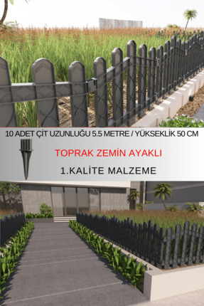 ZiDi Plastik Dekoratif Plastik Bahçe Ve Peyzaj Çiti 10 Adet Çit (Y: 50 CM / G...