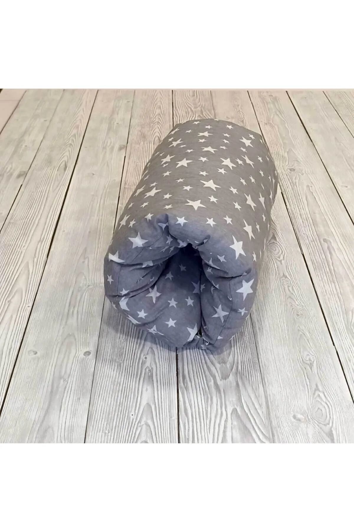 Extra Dolgulu Emzirme Destek Yastığı Portatif Silindir Bebek Emzirme Yastığı Yıldız Gri