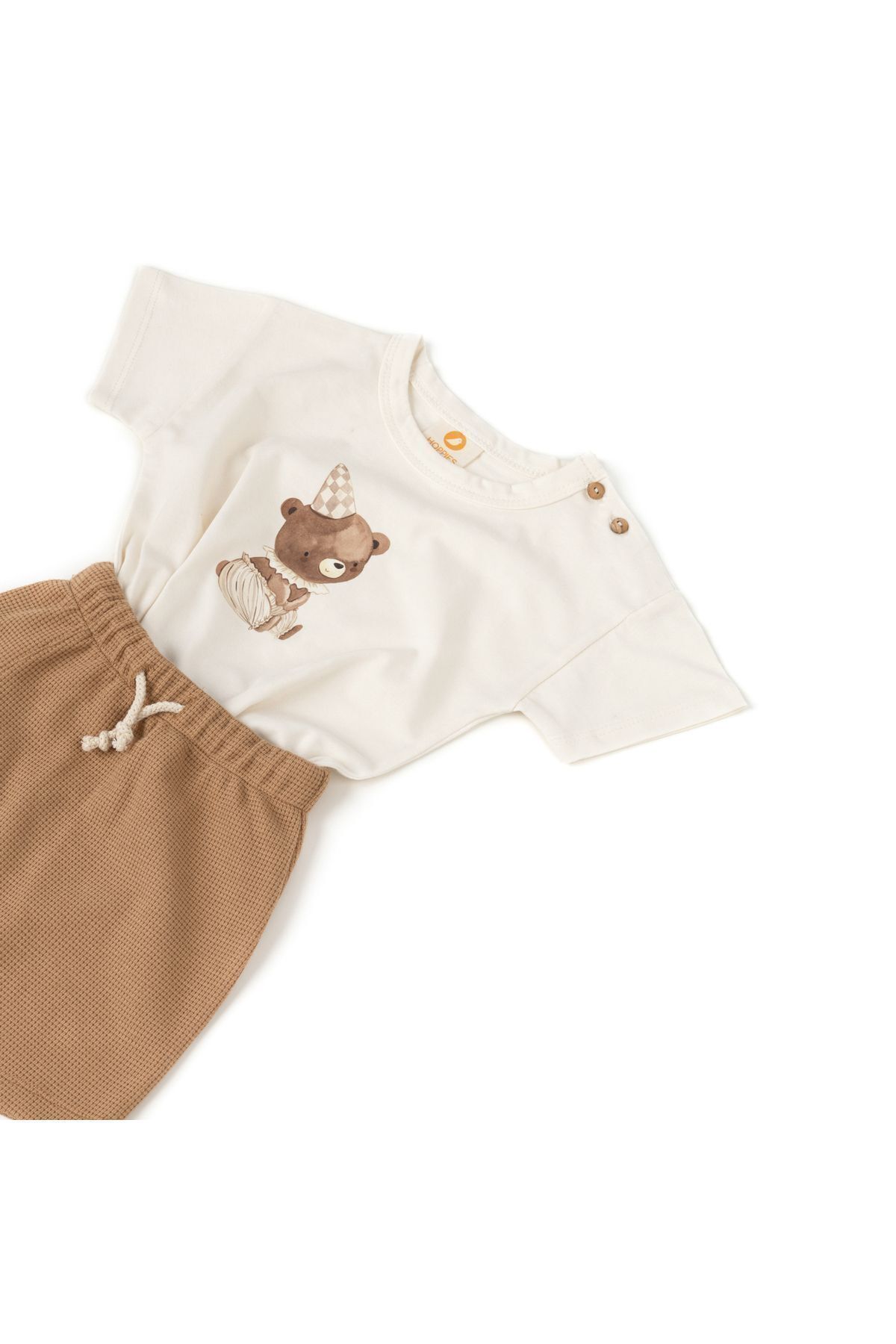 hoppies Kahverengi Pamuklu Pike Kumaş Beli Lastikli Bebek Çocuk Şort - 900010011hsrt-5 fotoğrafı 4 (önizleme)