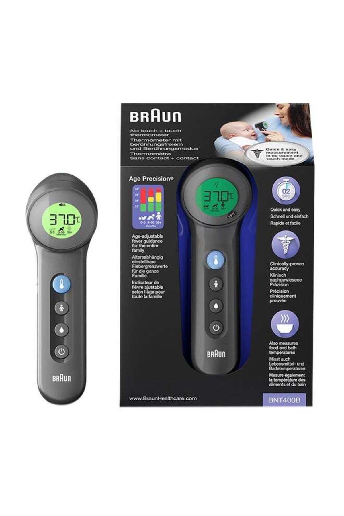 Braun-No Touch Thermometer Fast 2 second reading, Age precision, color-coded, Silent mode - BNT400B 7
