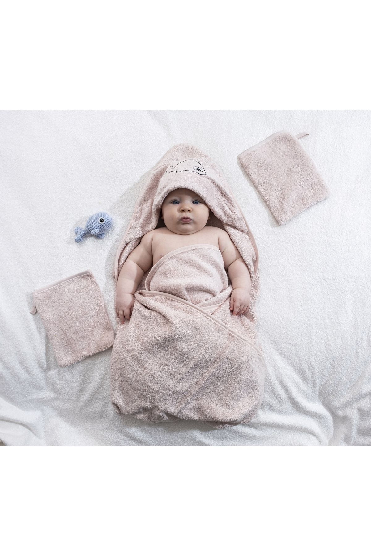 EIFIN Bambu Balık Nakışlı Bebek Havlu Kundak Ve Kese Seti fotoğrafı 5 (önizleme)