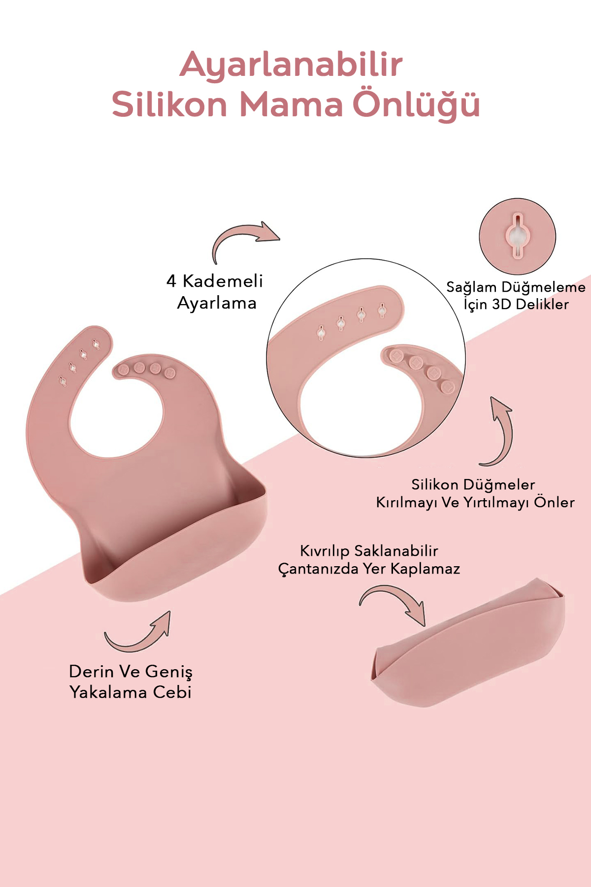 Meleni Baby 4'lü Silikon Bebek Beslenme Seti- Vakumlu Kase - Mama Önlüğü - Kulplu Bardak - Kaşıyıcı Kaşık -Pembe fotoğrafı 2 (önizleme)