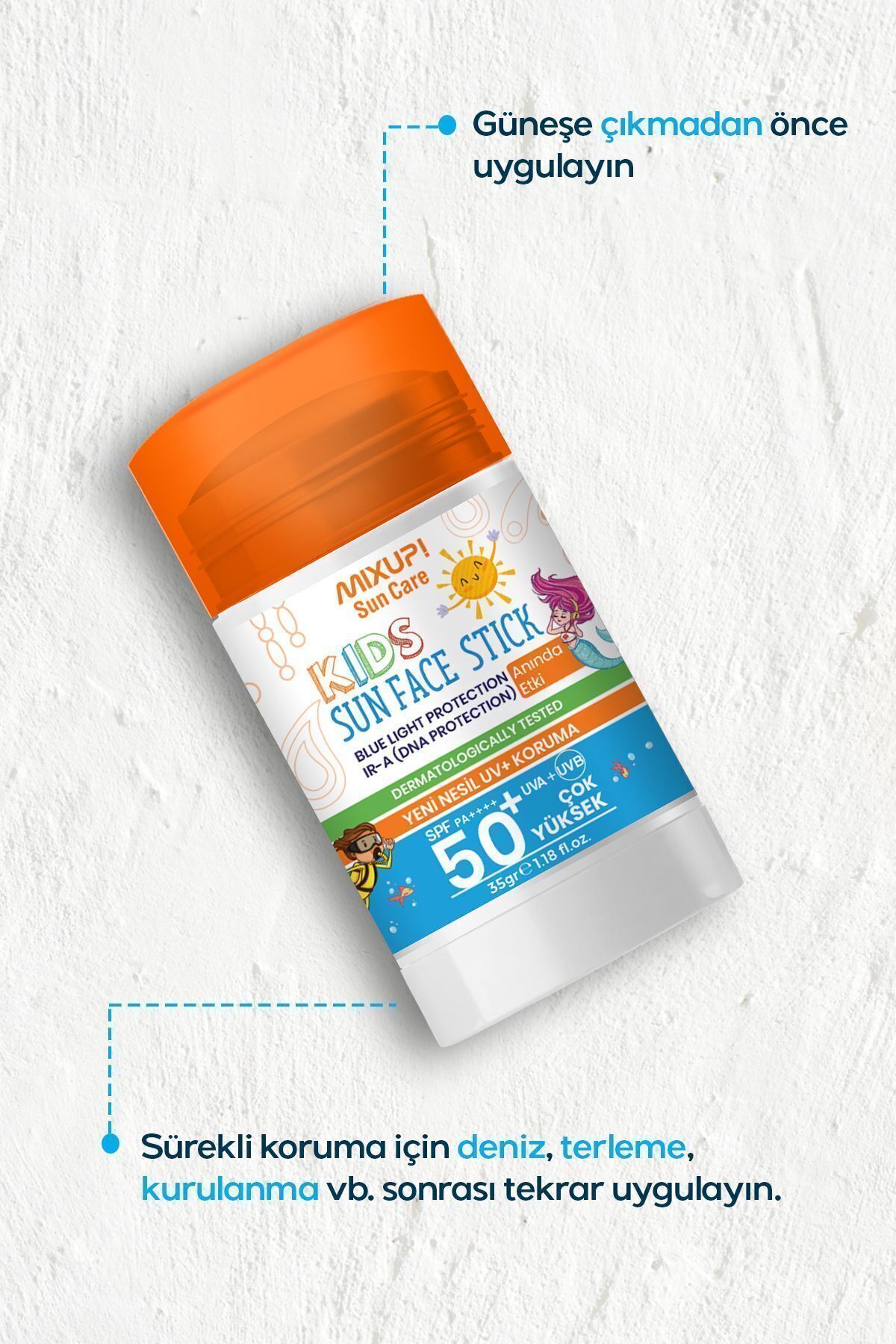 Mixup Mineral Filtreli Mavi Işık Korumalı Spf 50 Çocuk Güneş Koruyucu Stick Uva/uvb Aloe Vera 35 gr fotoğrafı 2 (önizleme)