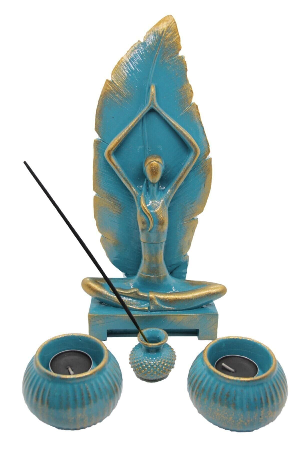 Turkuaz Gold Eskitme Yoga Yapan Kız Tütsülük Ve Mumluk