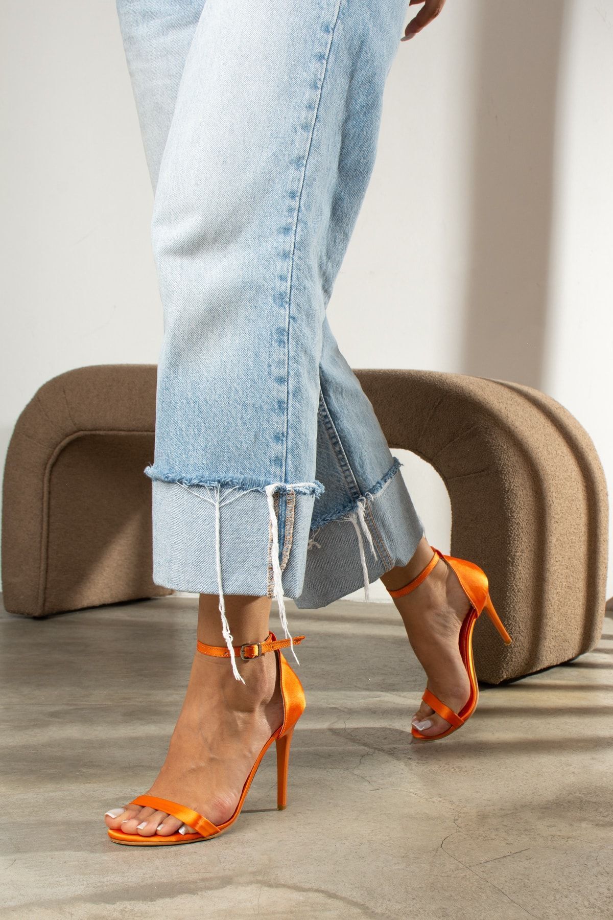 Exello High Thin Heeled Single Band Orange Satin Shoes for Women price in Dubai UAE Compare Prices
