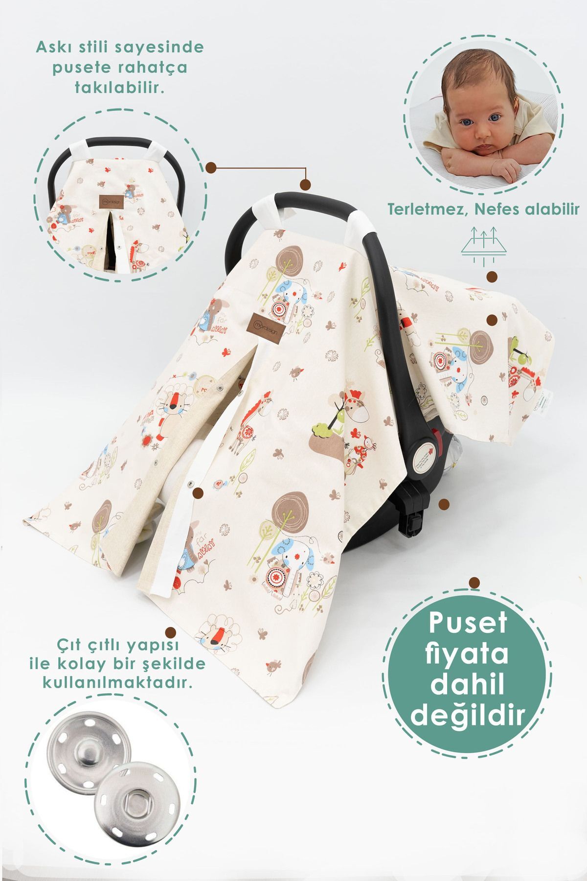 mordesign Ortopedik Puset Minder, Çarşaf, Örtü, Pike Ve Anne Yanı Babynest Yatak 6'lı Set, Animal Serisi fotoğrafı 3 (önizleme)