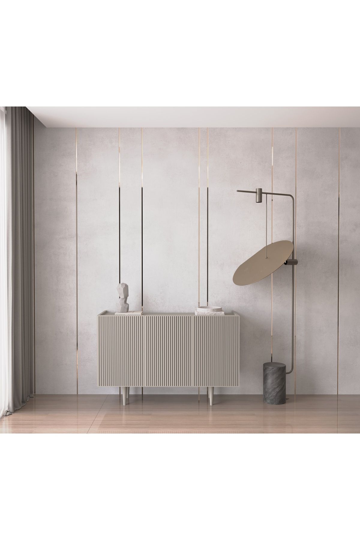 enwood Capella Kum Taşı Rengi Mdf 3 Kapaklı Raflı 120 Lık Konsol