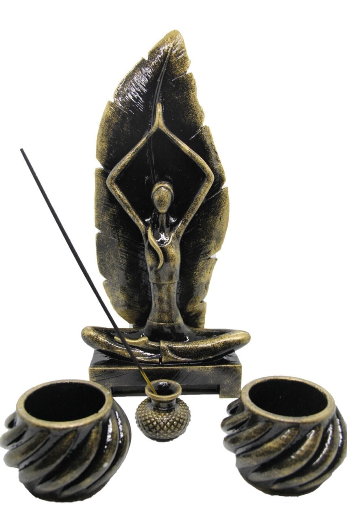 Gold Eskitme Yoga Yapan Kız Tütsülük Ve Mumluk Siyah