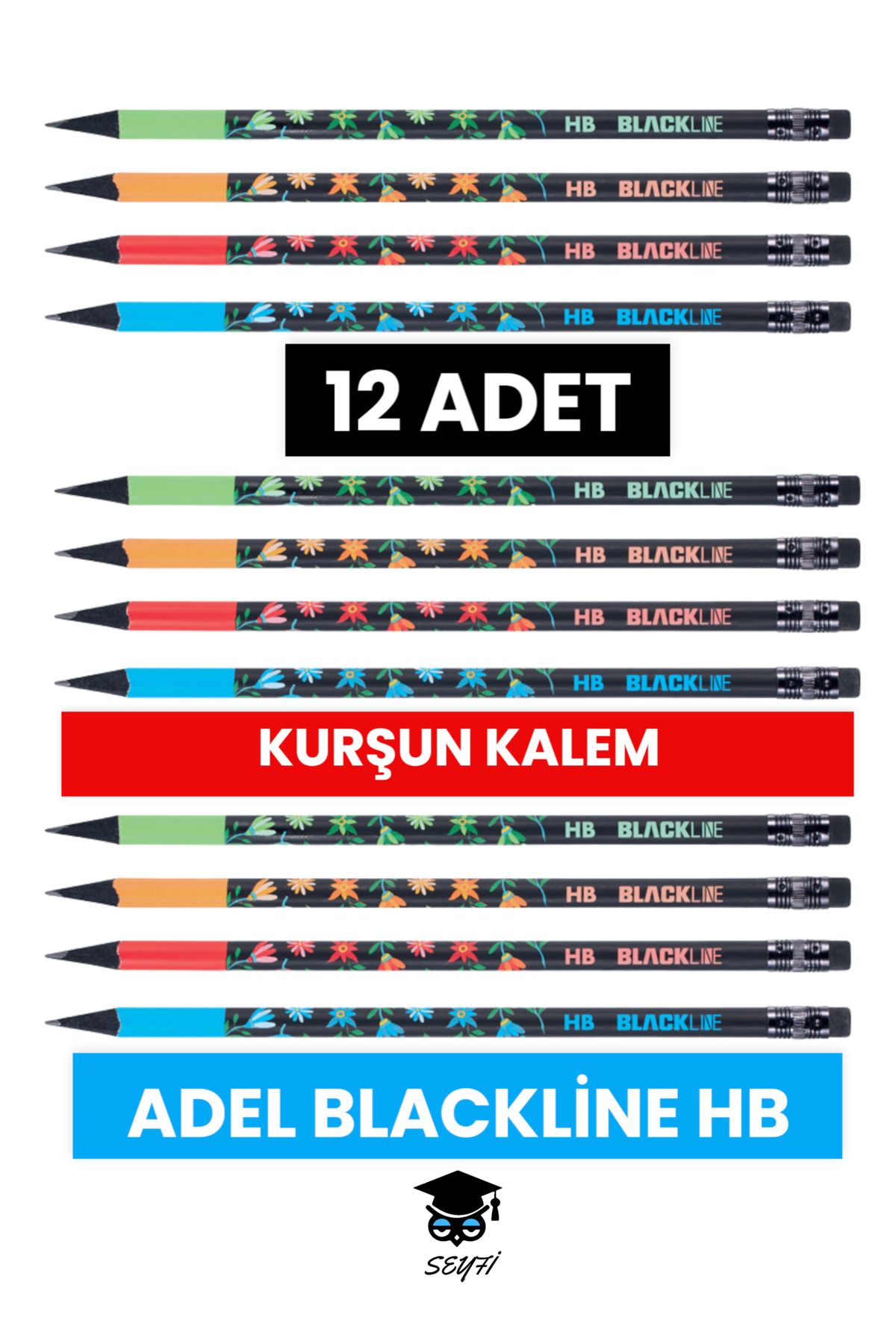 12 ADET ADEL BLACKLİNE KURŞUN KALEM HB DERECE