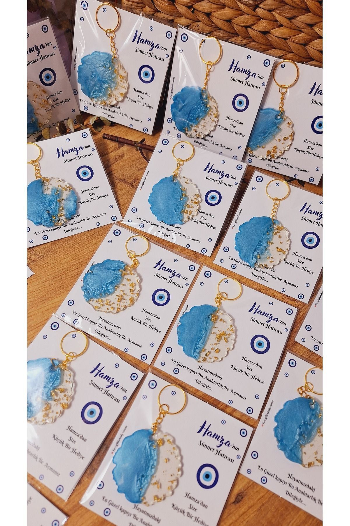 SevgiliAtolyemm 25 Adet Nazar Boncuklu Kartlı Yuvarlak Anahtarlık Mevlüt Sünnet Bebek Doğum Günü Hediyelikleri fotoğrafı 5 (önizleme)