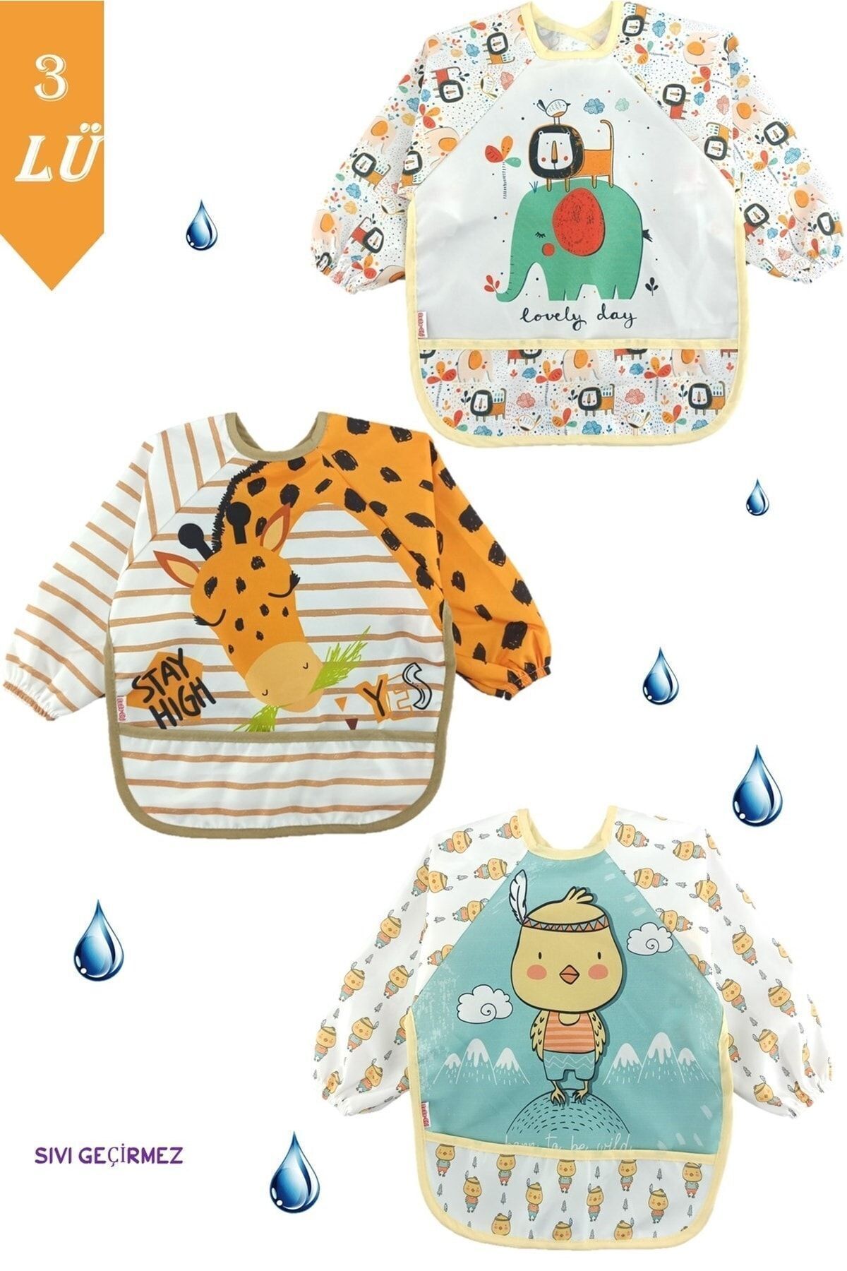 dubi baby 3 Adet Sıvı Geçirmez Aslan Civciv Zürafa Desen Bebek Mama Önlüğü 0-3 Yaş fotoğrafı 5 (önizleme)
